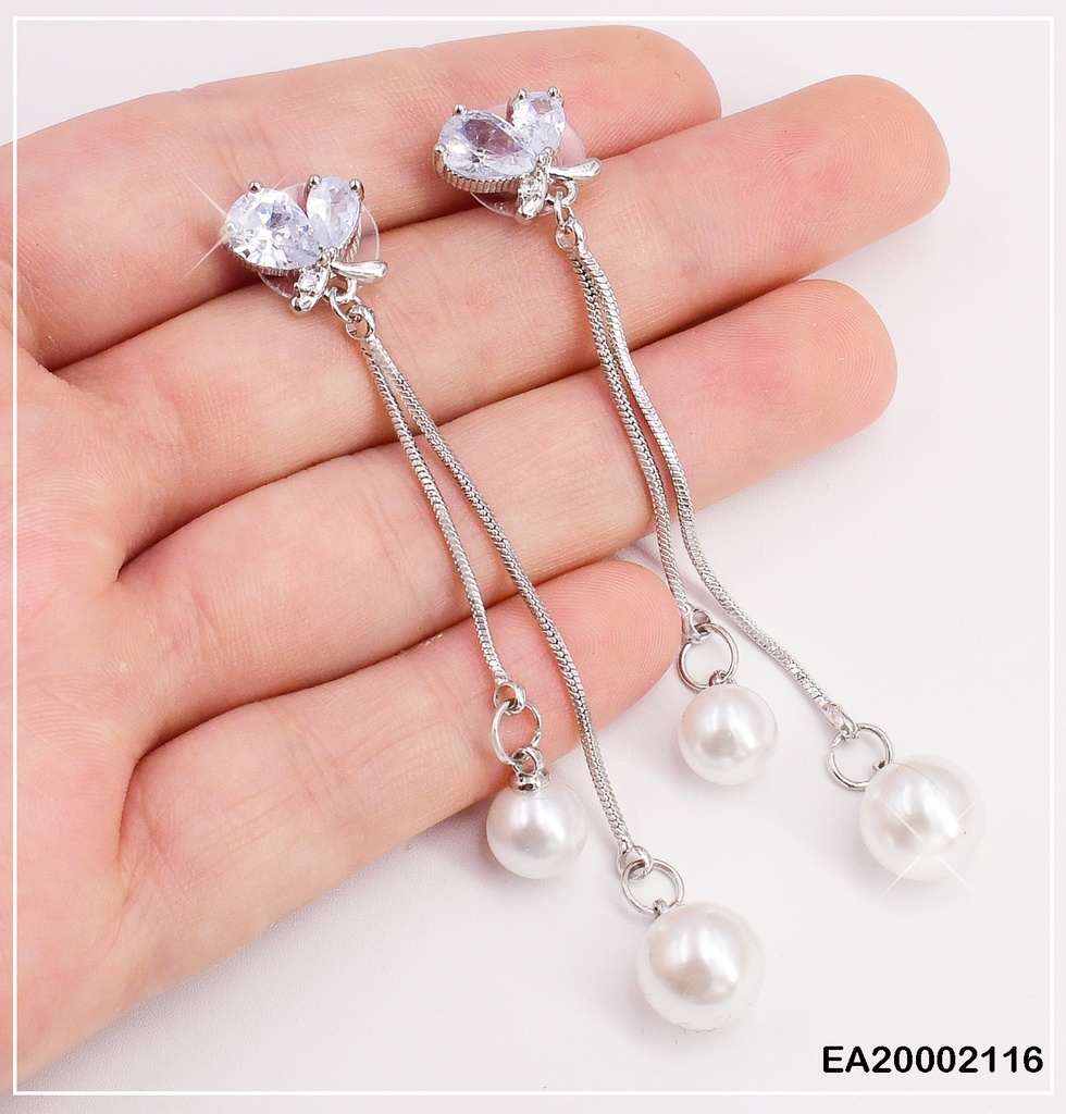 ARETES PLAT. PERLA LINEA COLGANT 4 ZIRC.OVAL.DIAGONAL