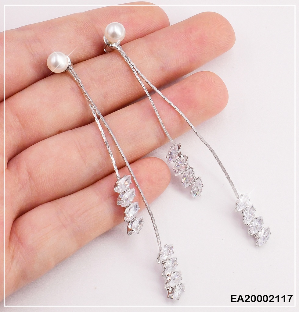 ARETES LAZO ZIRC.C/COLGANTES 2 LINEAS/2 PERLAS