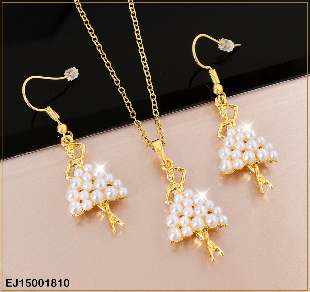 JUEGO ARETES COLGANTE/DIJE BAILARINA PERLAS SE174-110