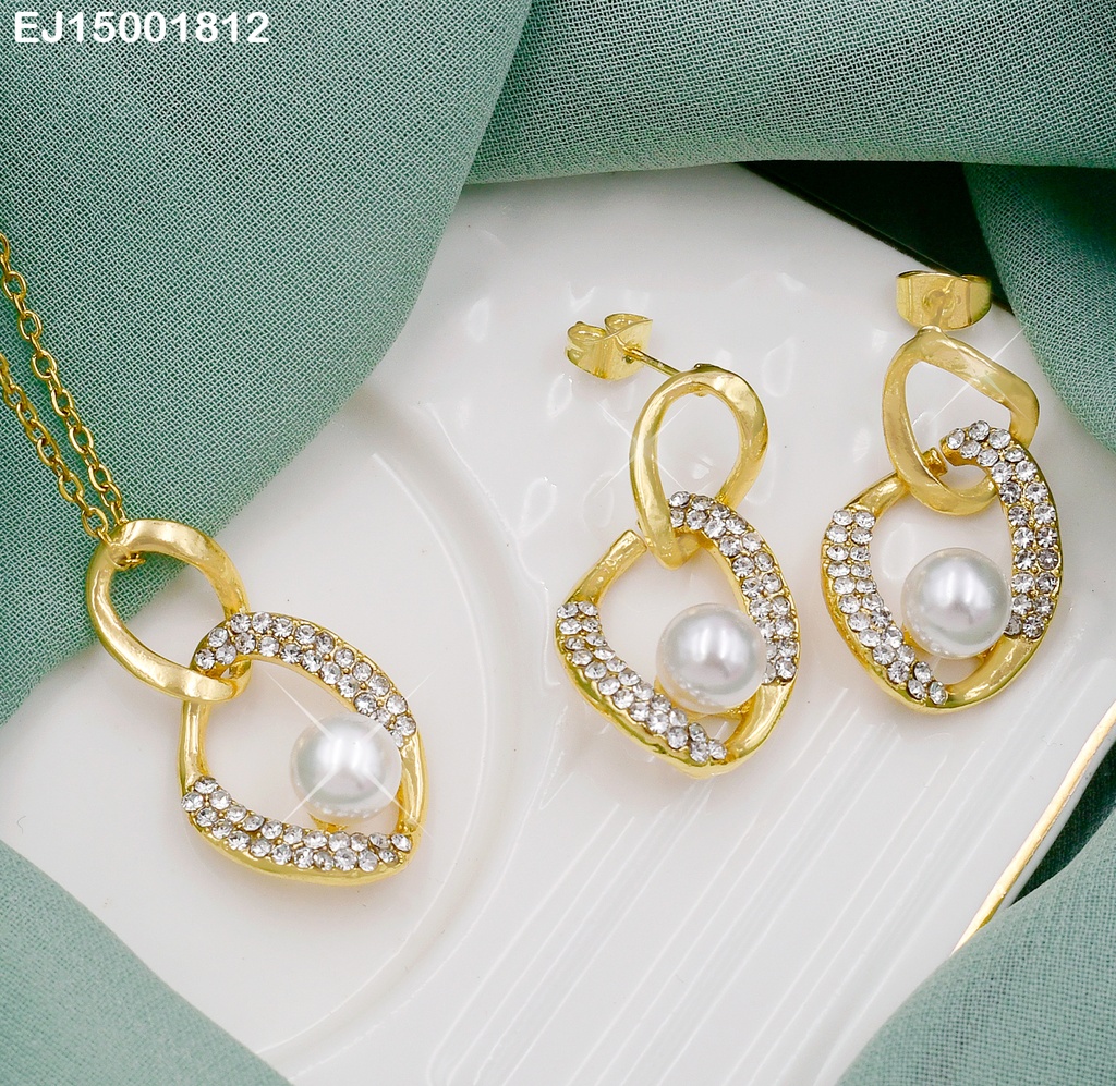 JUEGO DOBLE CIRCULO IRREGULAR LISO/ZIRCONIA C/PERLA