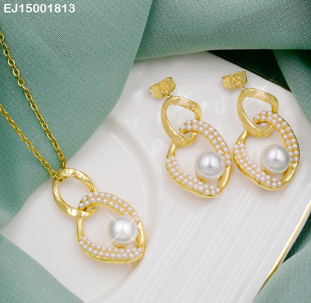 JUEGO DOBLE CIRCULO IRREGULAR LISO/PERLITAS C/PERLA