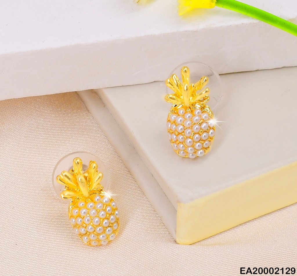 ARETES PIÑA CORONA DORADA/PERLITA