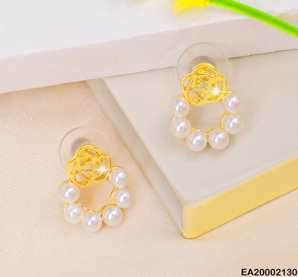 ARETES GUIRNALDA PERLITAS C/ROSA CALADA