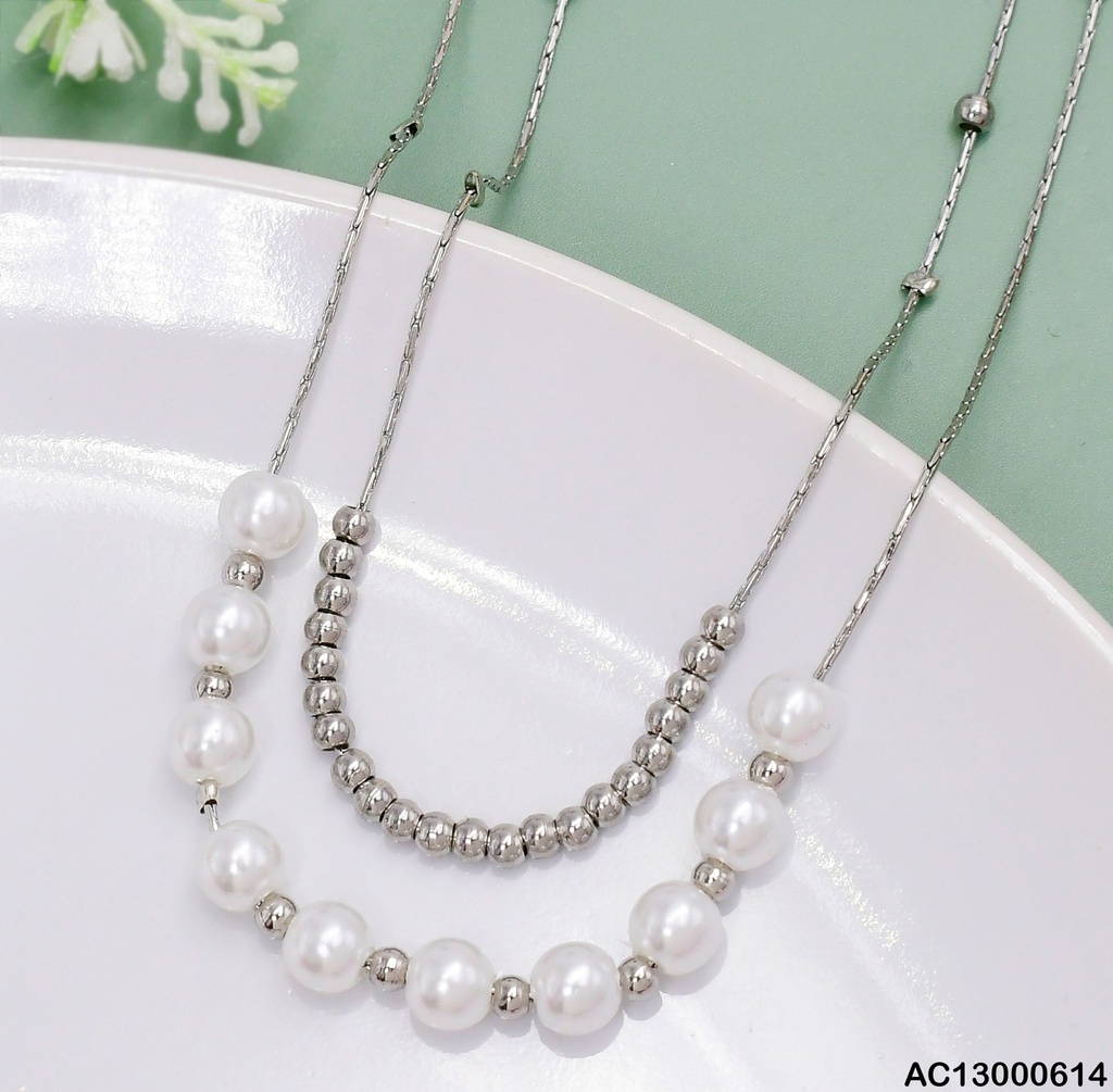 CADENA PLAT. DOBLE PERLAS/PERLAS CA040-45
