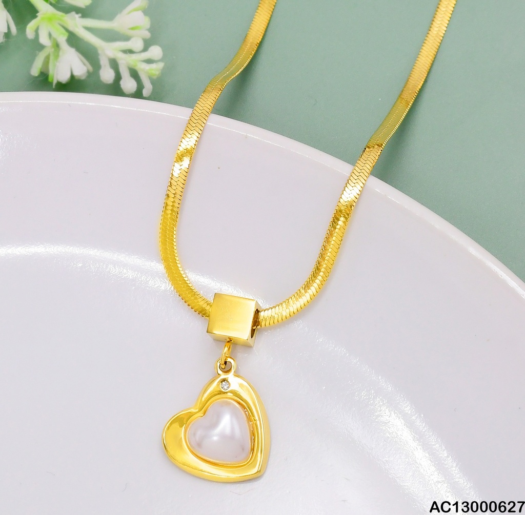 CADENA SERPIENTE DIJE CORAZON PERLA CA059-45