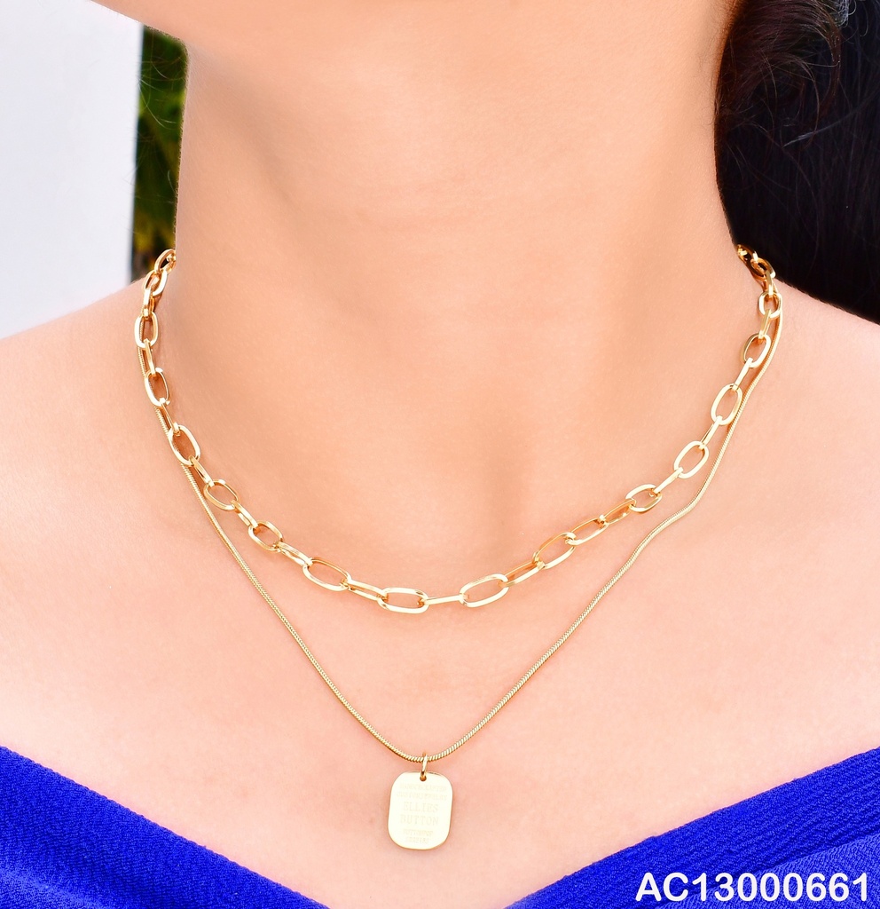 CADENA DOBLE DIJE PLACA "ELLIES BUTTON" CA138-45