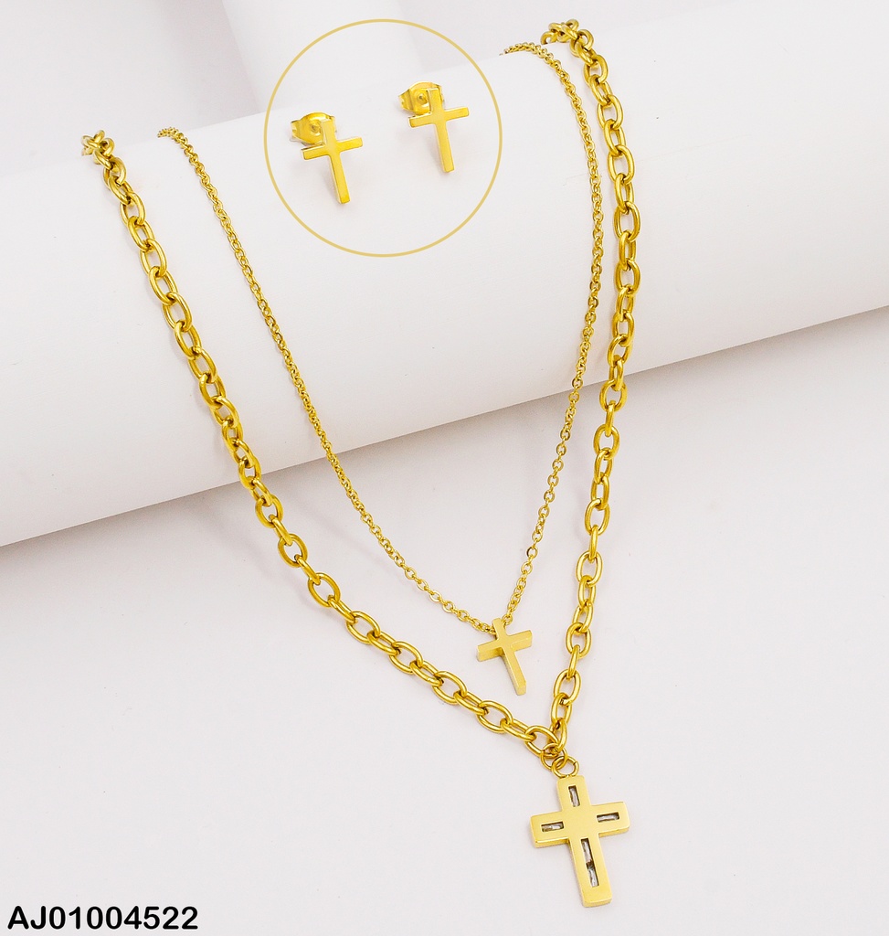 JUEGO CRUCES DOBLE CAD. TRAD/TORN. DIJES:LISO/ZIRC.VERDES (NPE2025)