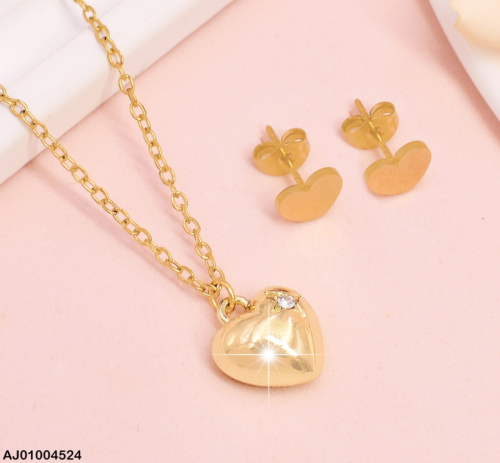 JUEGO ACERO CON DETALLES DIJE CORAZON CON ESTRELLA ZIRC  A383-5