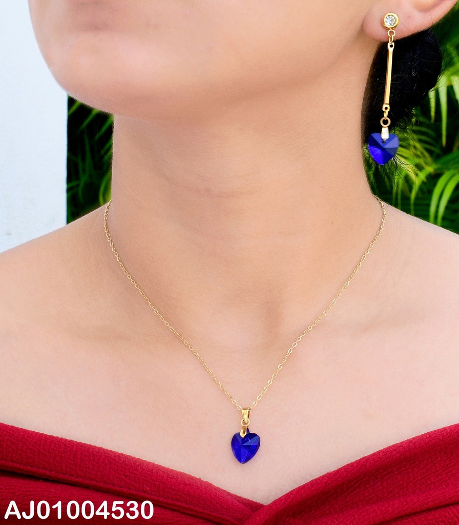 JUEGO COLGANTE CORAZON ZIRCONIA AZUL