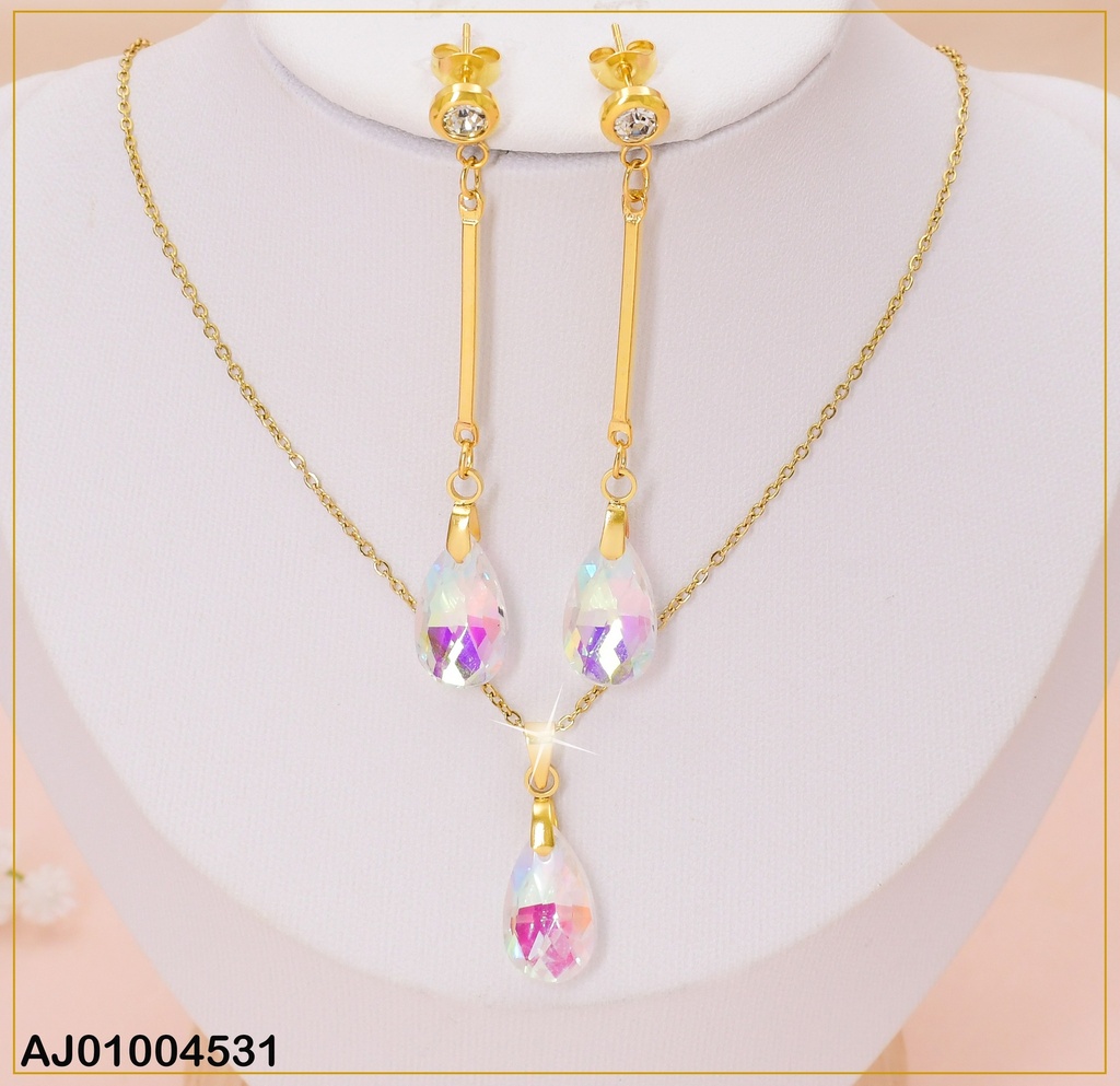 JUEGO COLGANTE GOTA ZIRCONIA TORNASOL