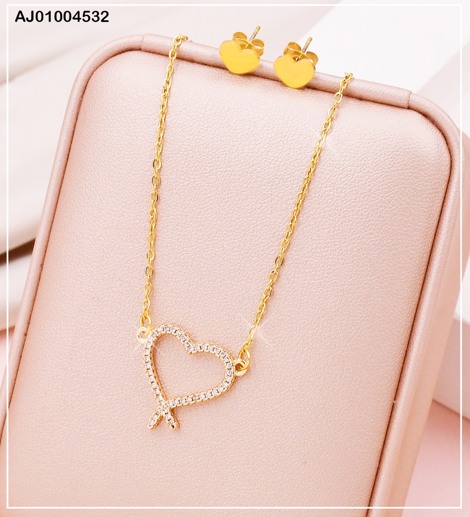 JUEGO CORAZONES ARETES PLACAS DIJE CROQUI ZIRC. (NPE2025)