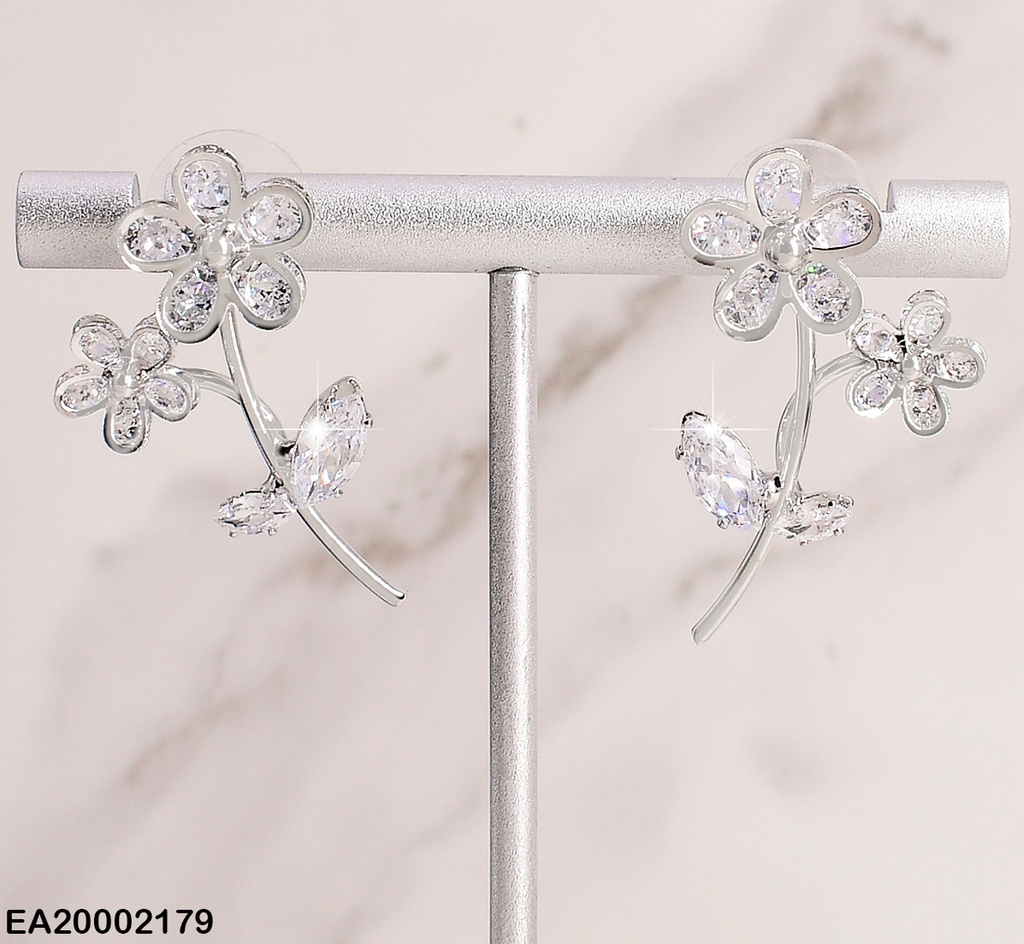 ARETES PLAT. FLORES/HOJITAS ZIRC. C/TALLO EE245-132