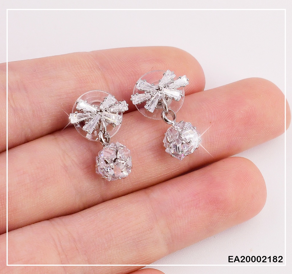 ARETES PLAT. ZIRCONIAS LAZO C/PELOTA COLGANTE EE248-132