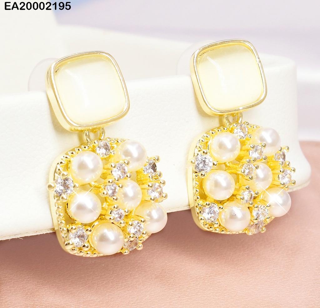 ARETES CUADROS BLANCO/ZIRC.-PERLITAS EE262-169