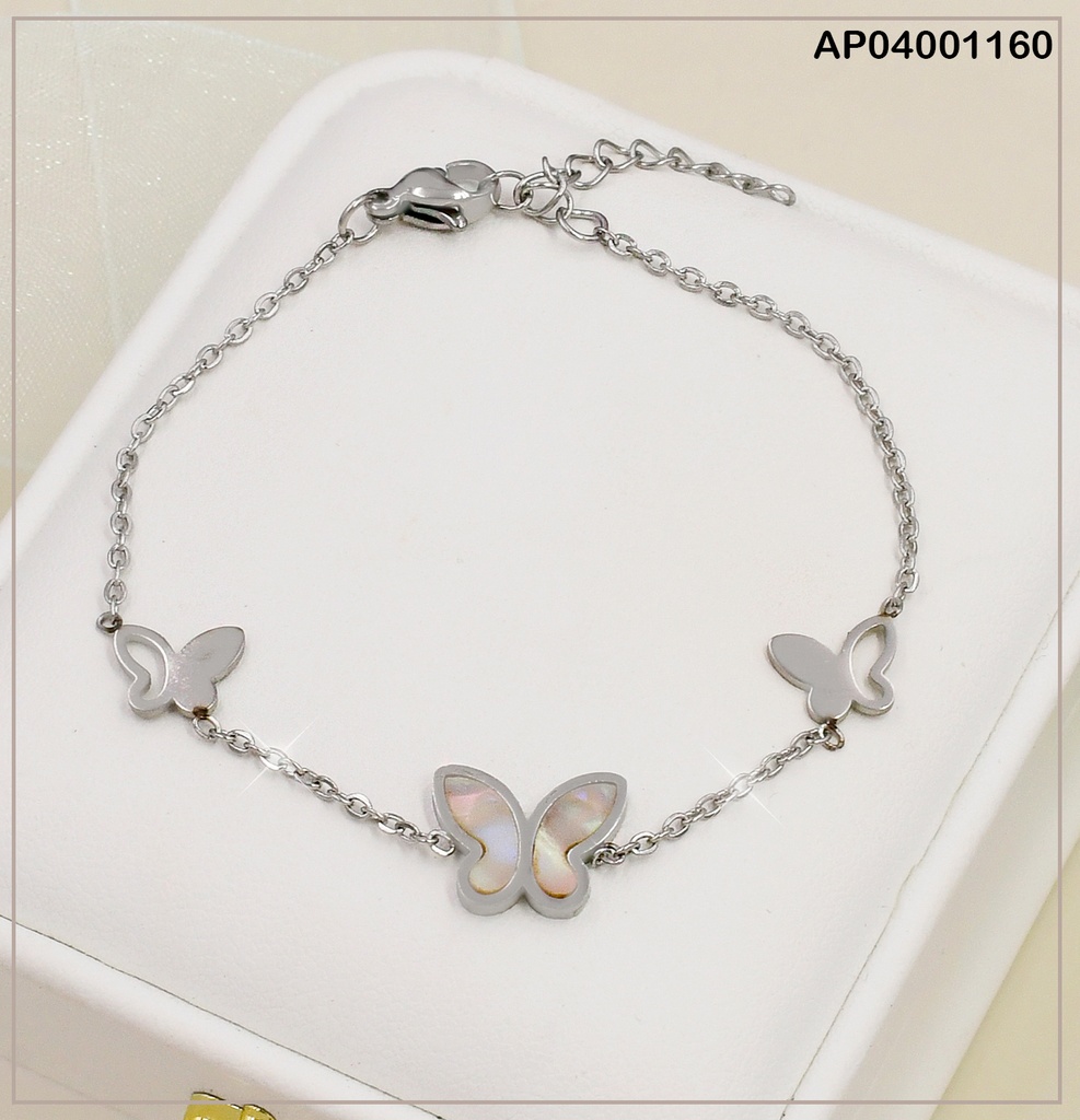 PULSERA PLAT.FINA 2 PLACA MARIPOSAS CALADAS/CENTRO NACAR