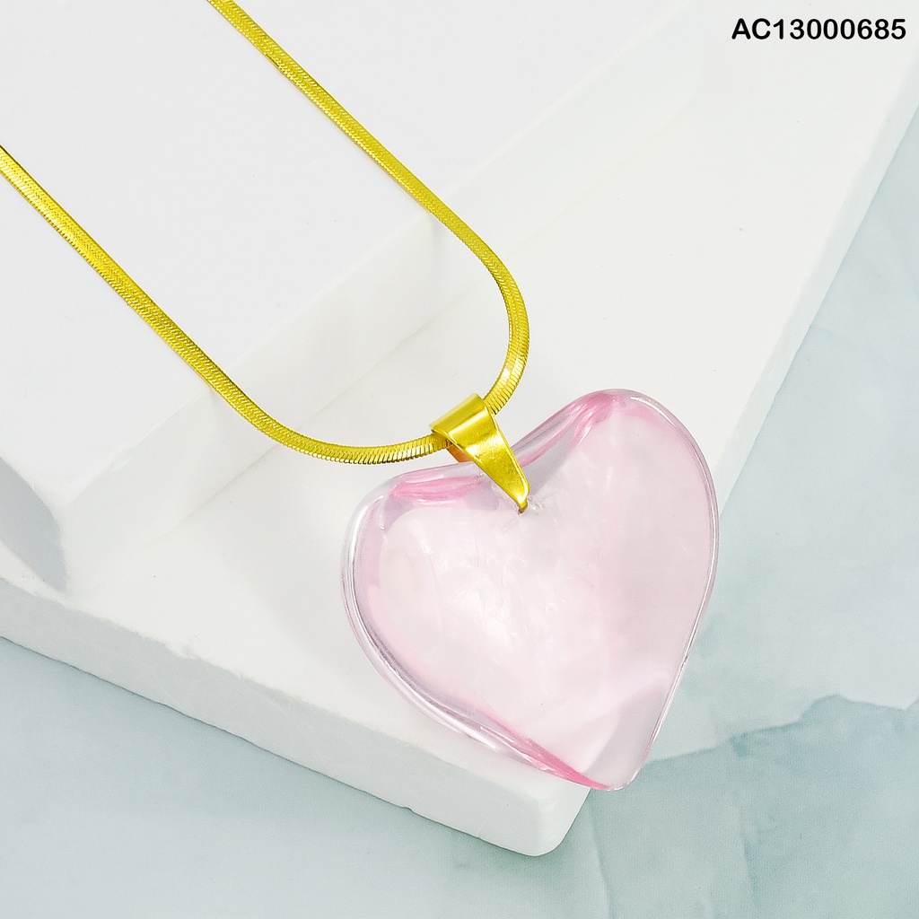 CADENA SNAKE DORADA DIJE CORAZON ROSADO #075428-W12
