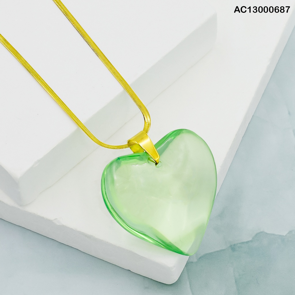 CADENA SNAKE DORADA DIJE CORAZON VERDE #075432-W12