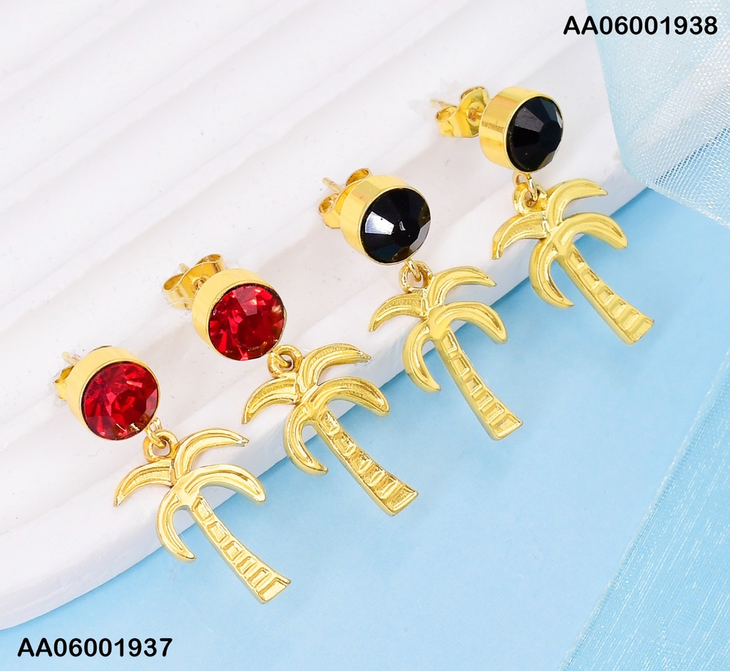 ARETES ZIRCONIA RD.ROJA C/PALMERA DOR. COLGANTE