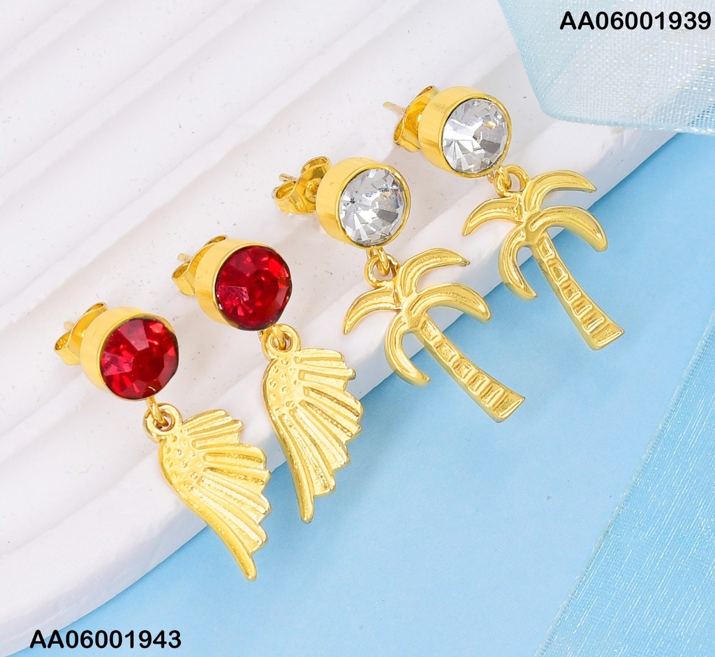 ARETES ZIRCONIA RD.C/PALMERA DOR. COLGANTE