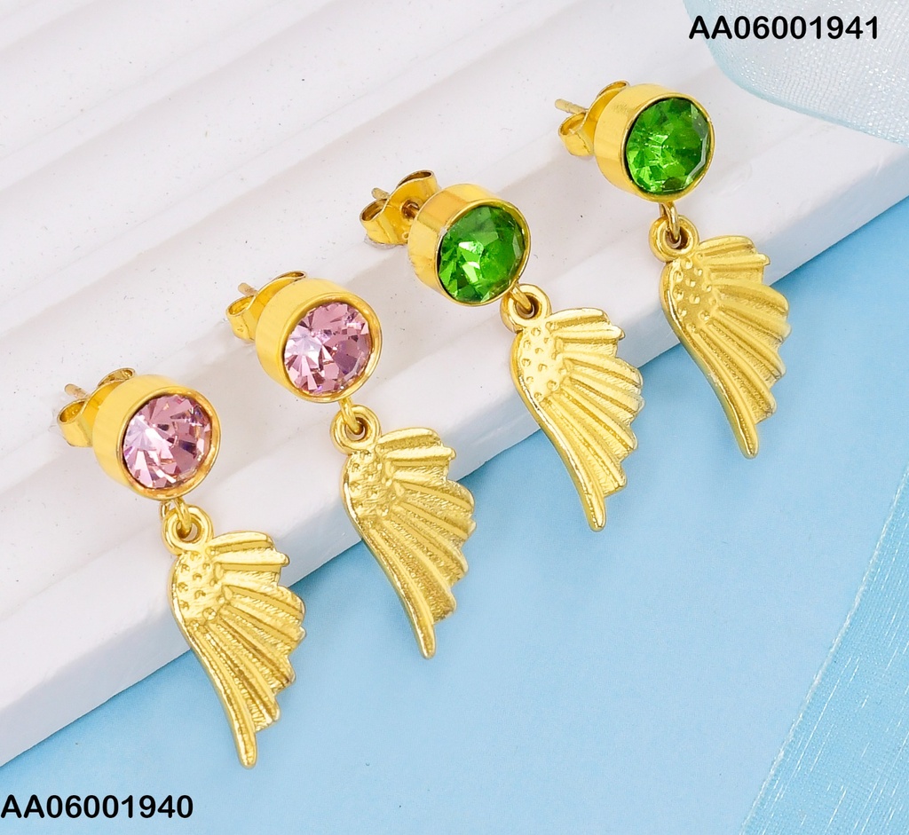 ARETES ZIRCONIA RD.ROSADA C/ALA DOR. COLGANTE