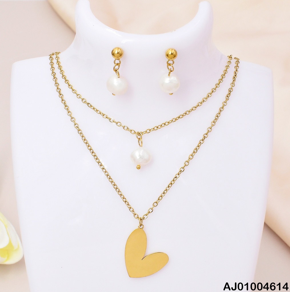 -JUEGO ARETES PERLA CORAZON CAD. DOBLE #077407-171 (NPE2025)