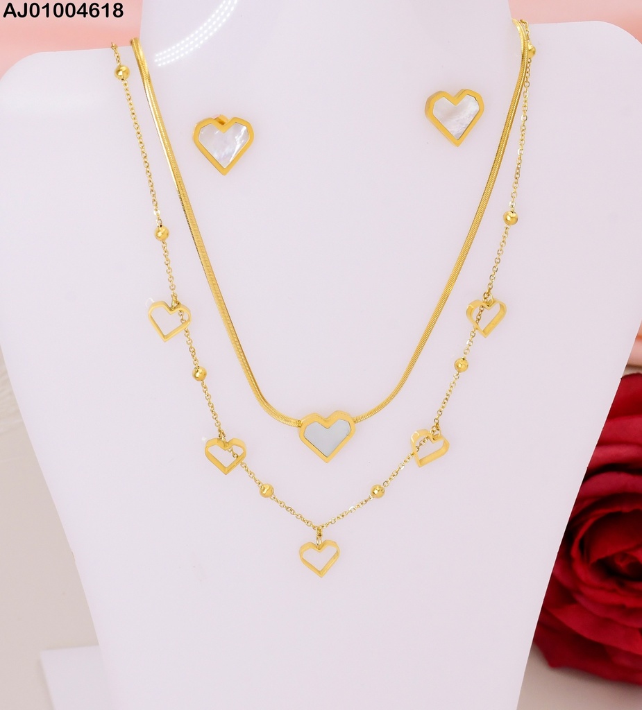 JUEGO ARETES DIJE CAD. DOBLE CORZN BLANCO #077814-W74 (NPE2025)