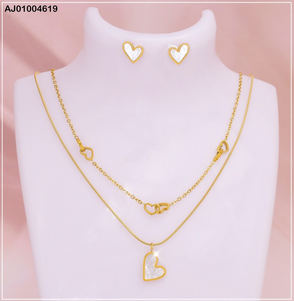 JUEGO ARETES DIJE CORZN BLANCO CAD. DOBLE #077818-W74 (NPE2025)