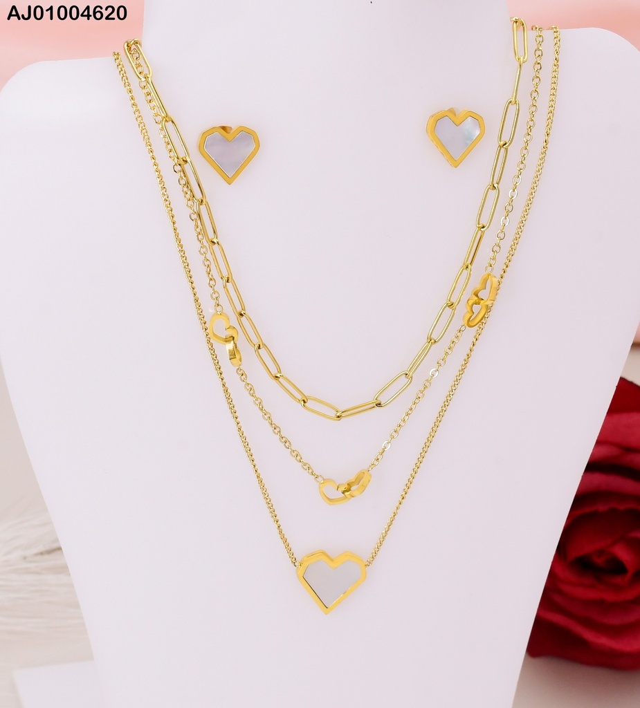 JUEGO ARETES DIJE BLANCO PLACA CAD. TRIPLE #077860-W74