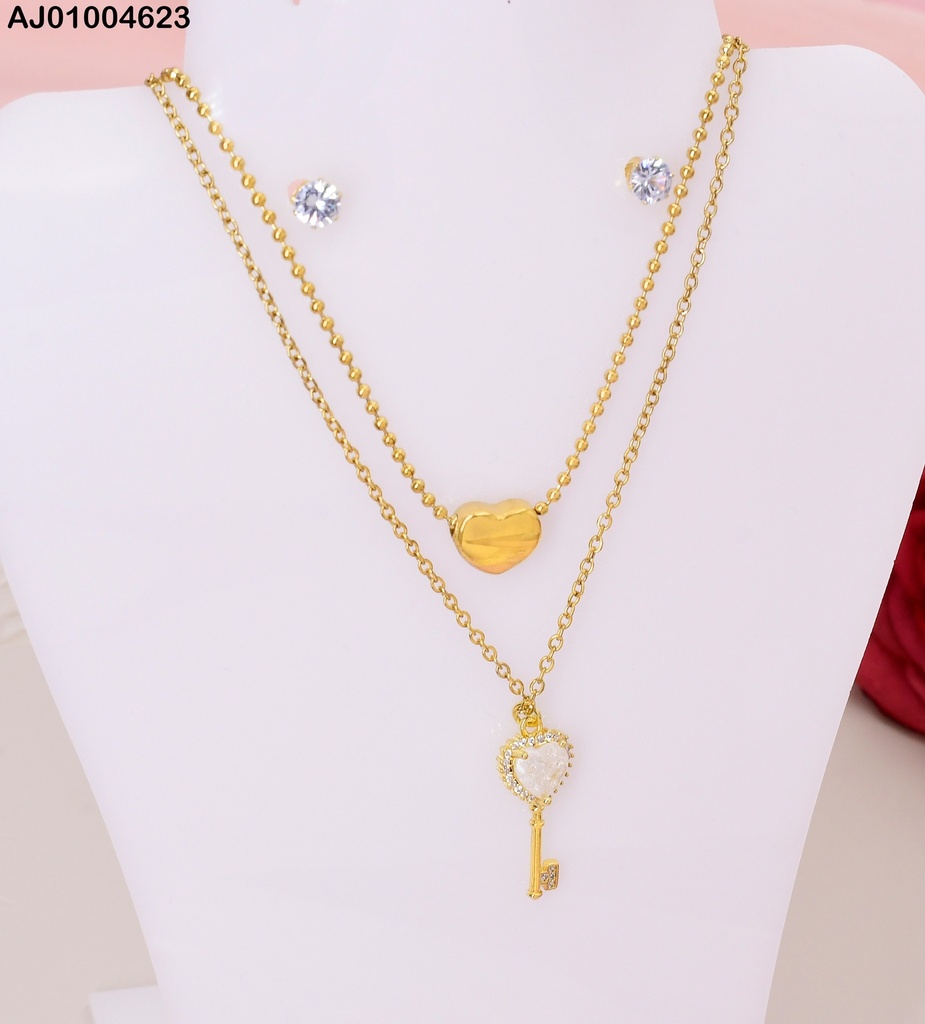 JUEGO ARETES ZIRC. CAD. DOBLE CORZN LLAVE #1397-J81