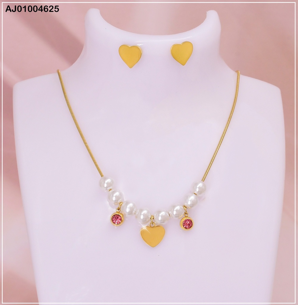 JUEGO CORAZON 8 PERLAS ZIRC. ROSADA #075234-W12