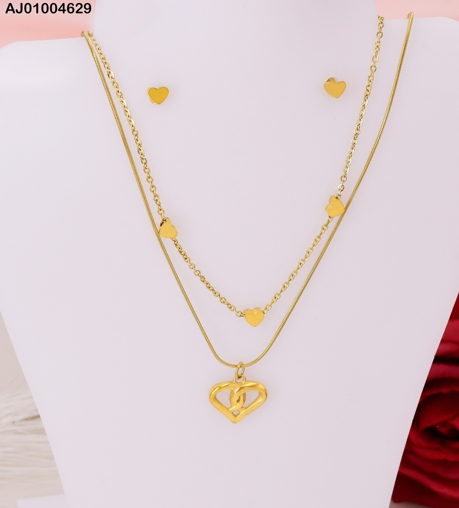 JUEGO ARETES DIJE CORAZON CADENA DOBLE #077848-W74 (NPE2025)
