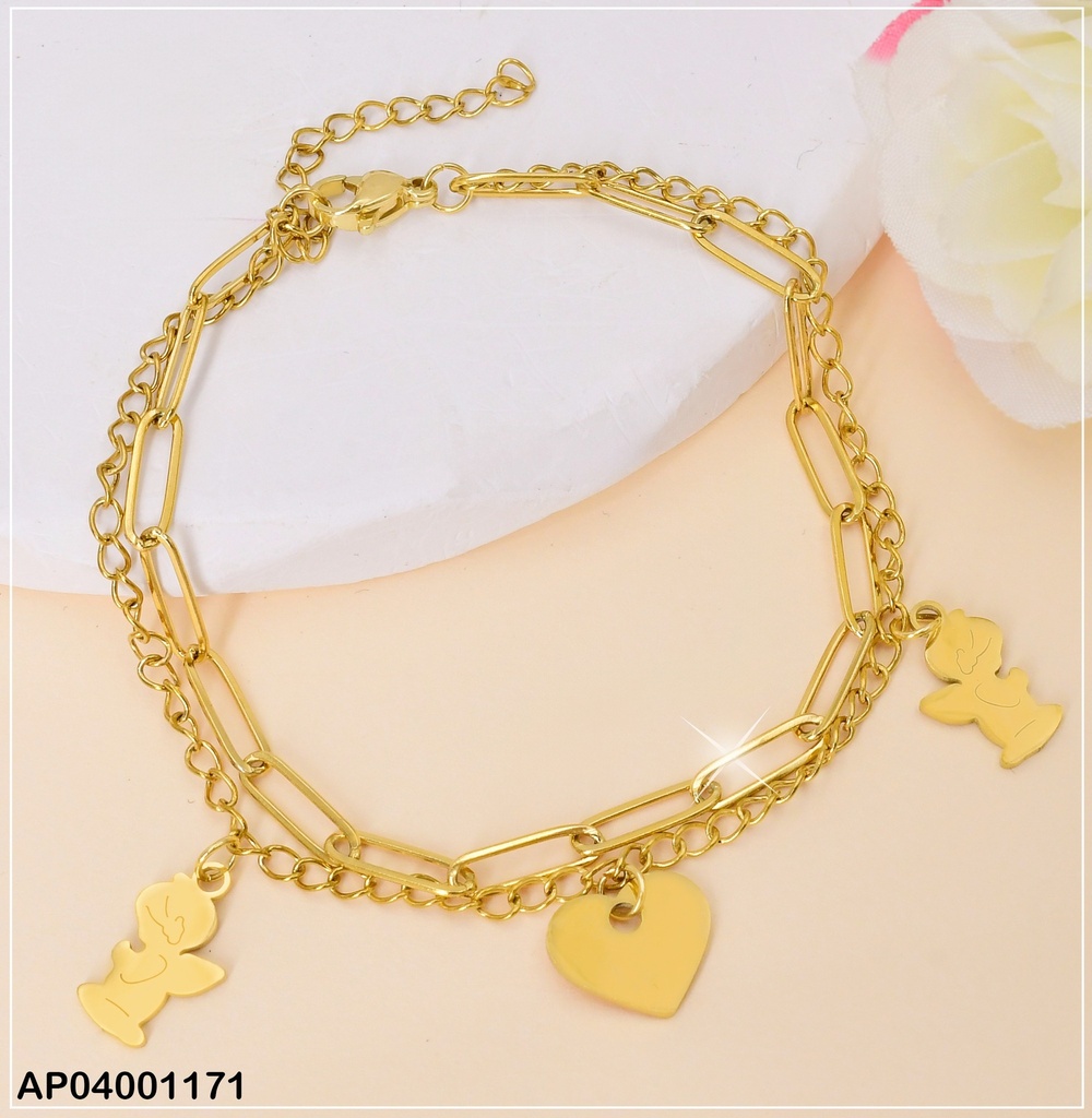 PULSERA DOBLE DIJES PLACA CORAZON/ANGELITO ORANDO