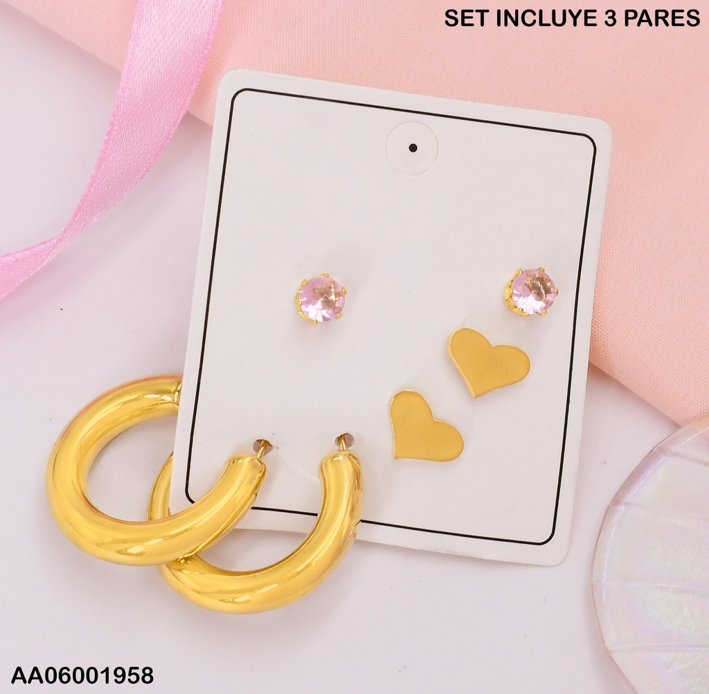 PAQ. DE 3 PARES ARGOLLA-CORAZON-ZIRC. # 0745661-W07