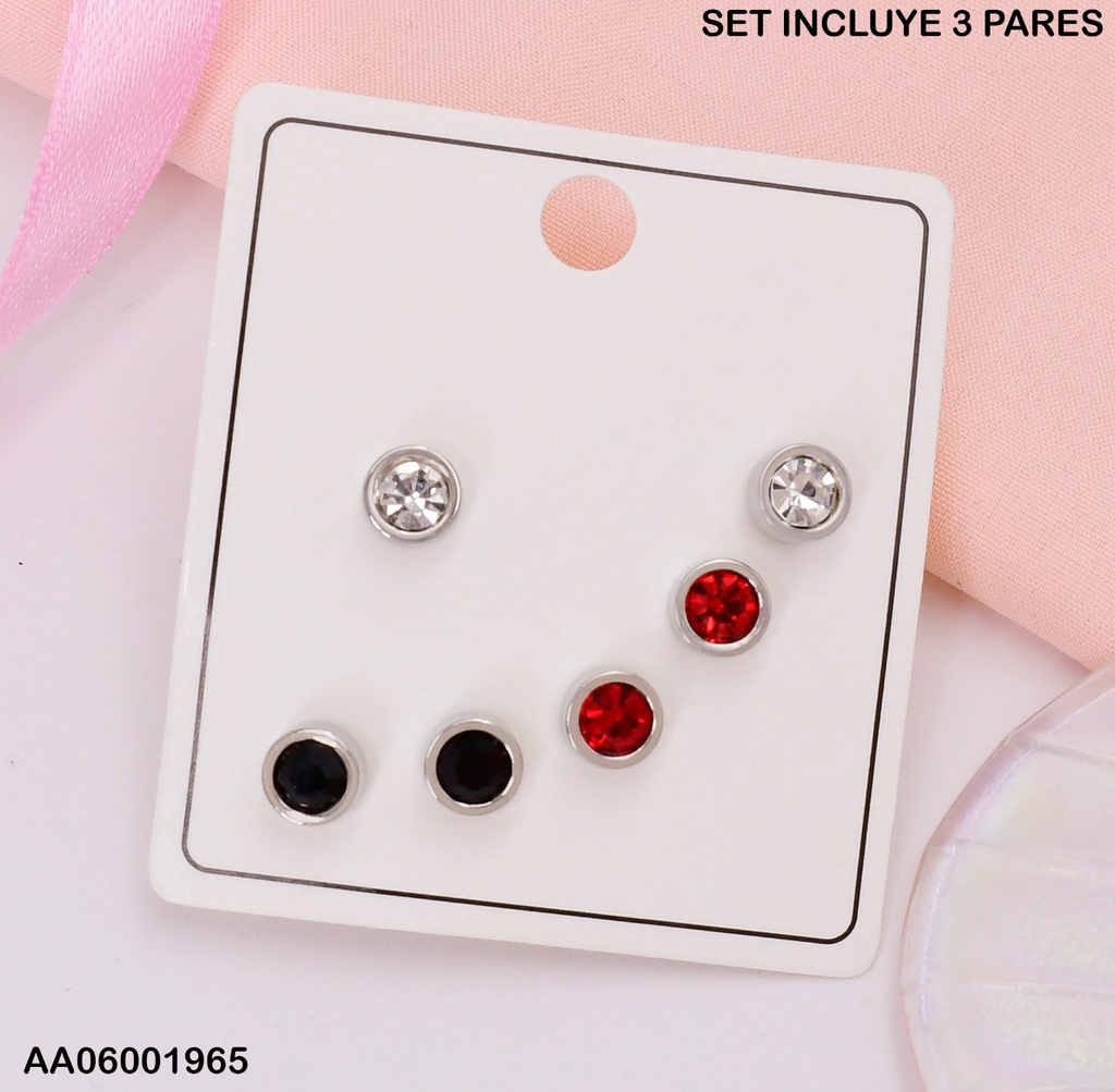 PAQ. DE 3 PARES PLATD.  ZIRC.NEGRA,ROJA. #0745512-W07