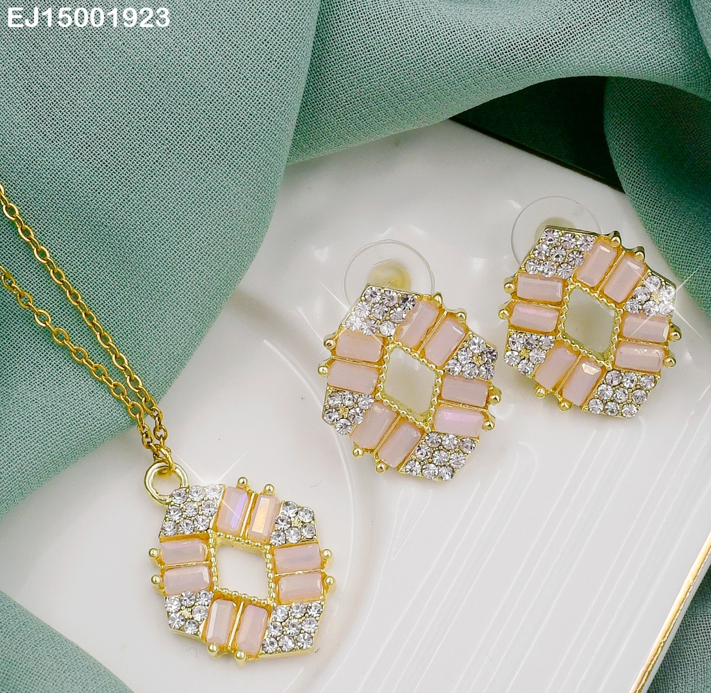 JUEGO ROMBO ZIRCONIAS/PIEDRAS ROSA VIEJA