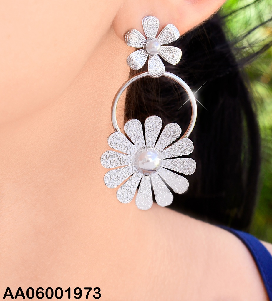 ARETES PLATD. FLOR CIRCULO #0742802-054