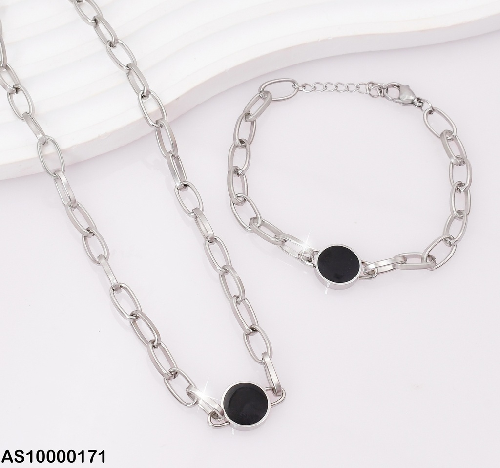 SET PLAT. CADENA-PULSERA MARTILLADAS RD NEGRO