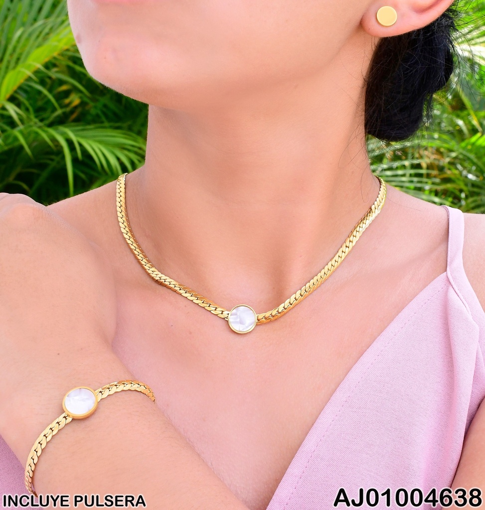 JUEGO MARTILLADO PLACA RD DORADA/NACAR C/PULSERA