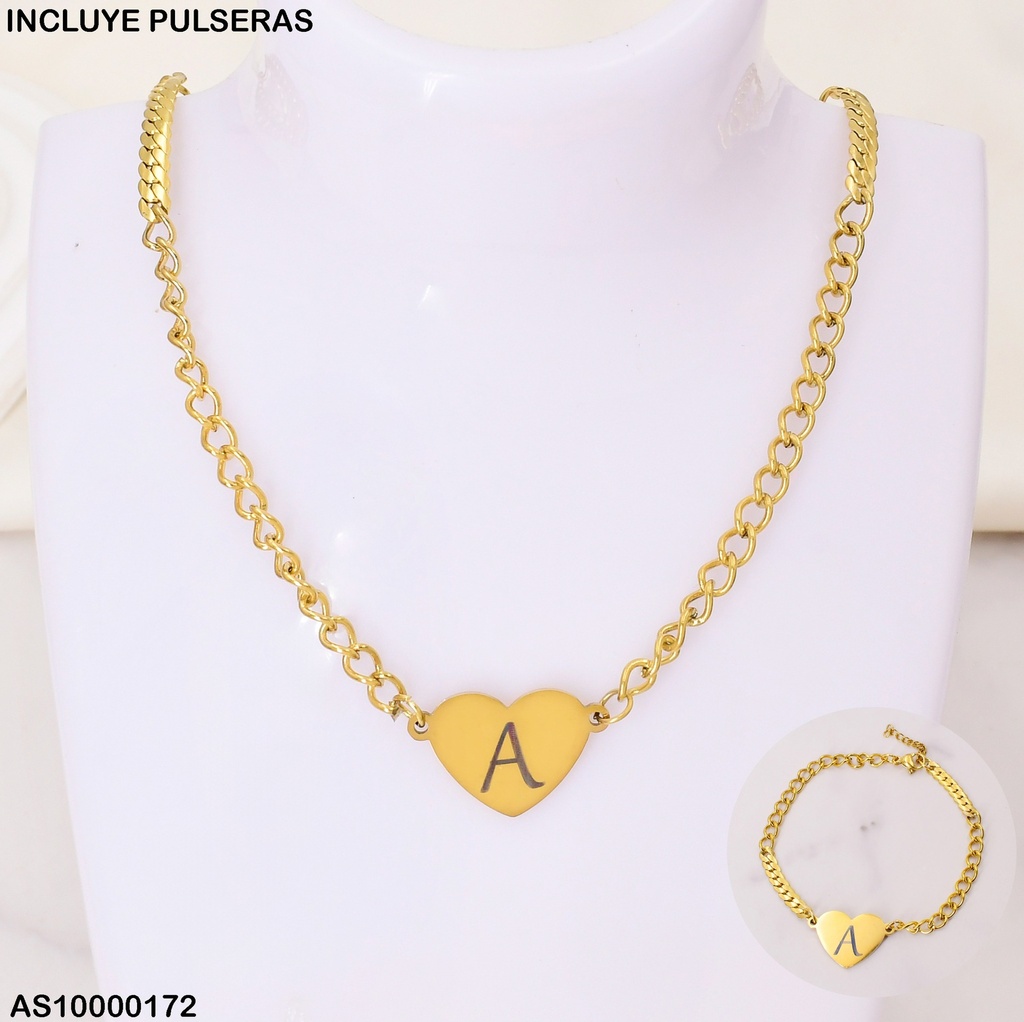 SET MARTILLADO DIJE CORAZON LETRA"A" C/PULSERA