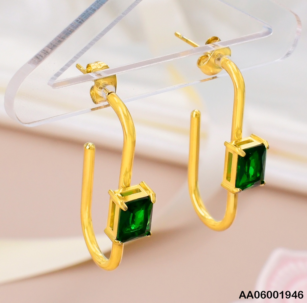ARETES "J" DORADOS C/ZIRC.RECT.VERDE 078061-YQ