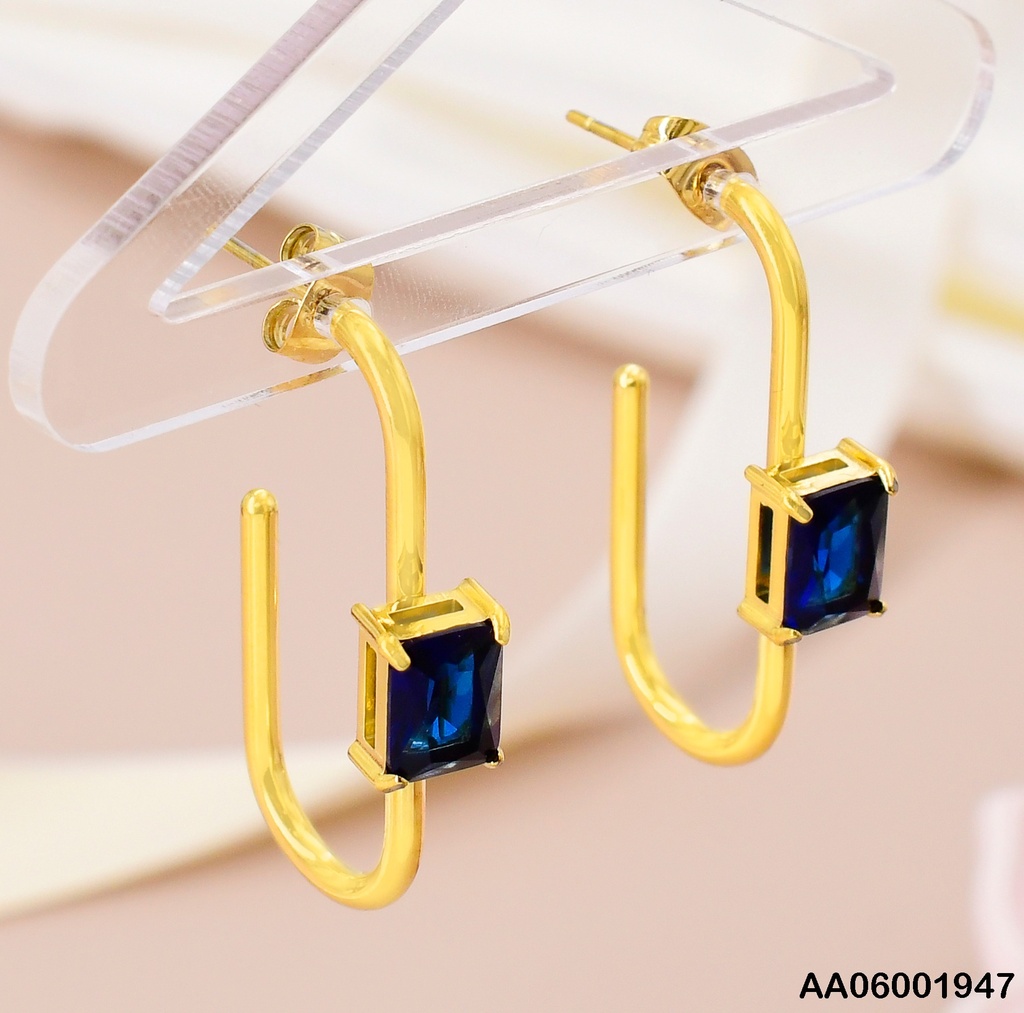 ARETES "J" DORADOS C/ZIRC.RECT.AZUL 078062-YQ