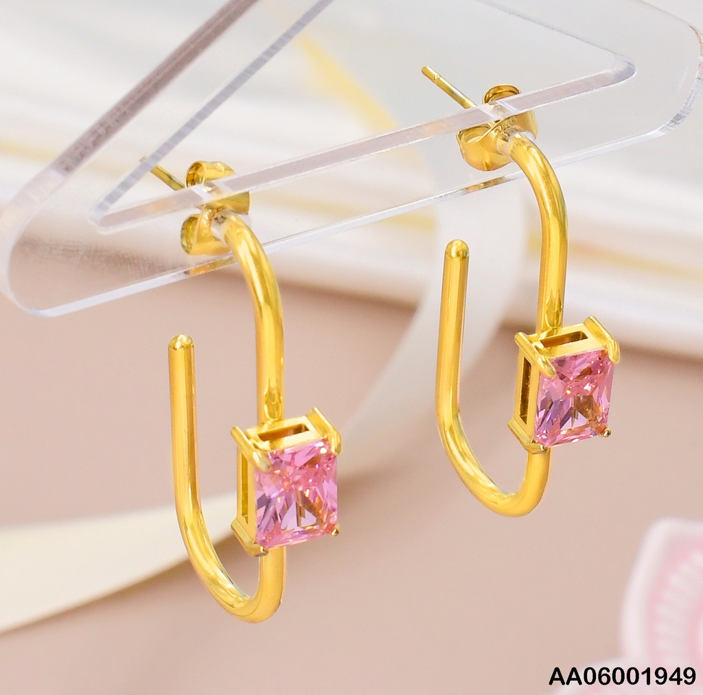 ARETES "J" DORADOS C/ZIRC.RECT.ROSADA 078055-YQ
