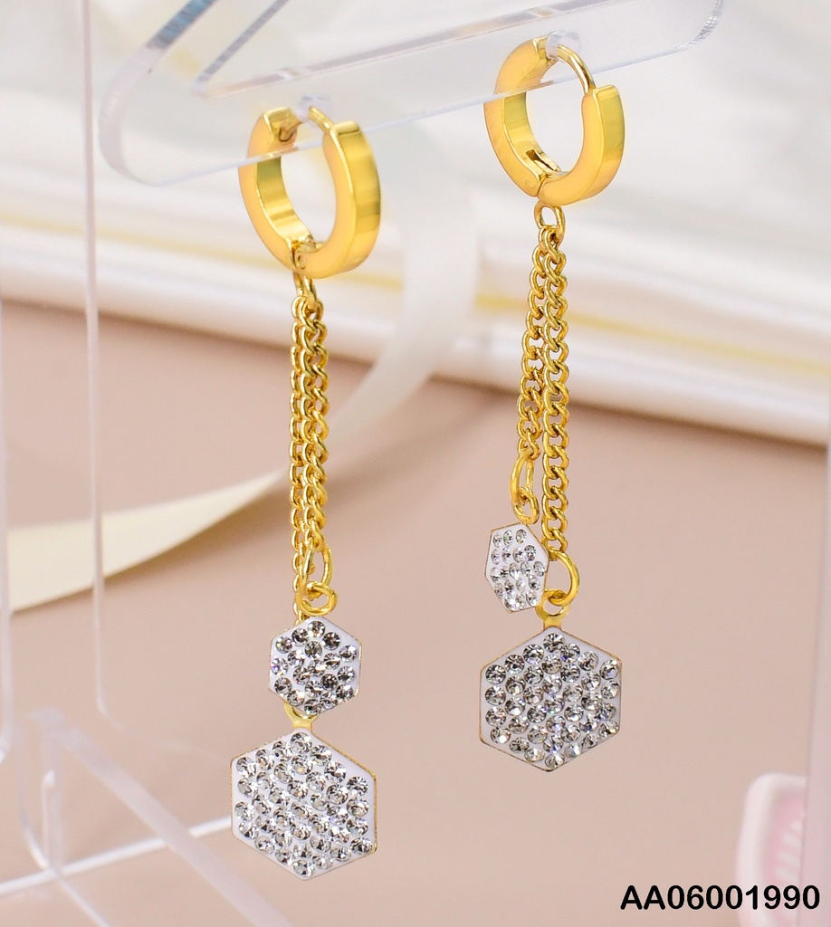 ARETES HUGGIES LARGOS PLACA HEXAGONOS GRANDES C/ZIRCONIAS