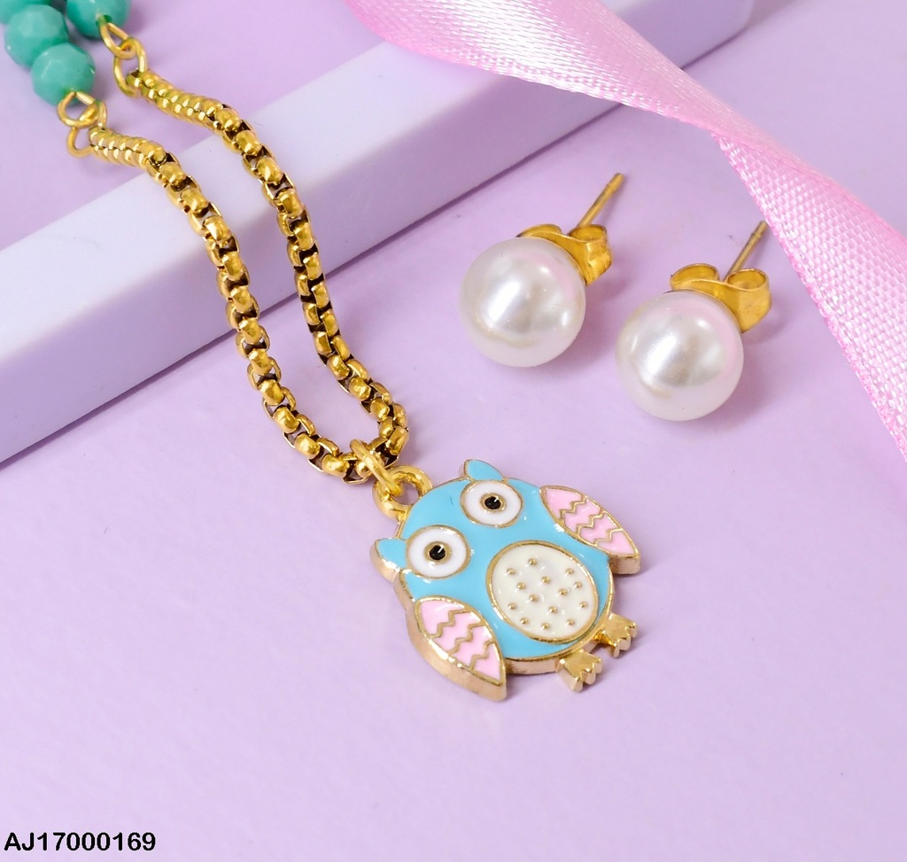JUEGO ARETES PERLA DIJE BUHO CELESTE # 0735541-W12