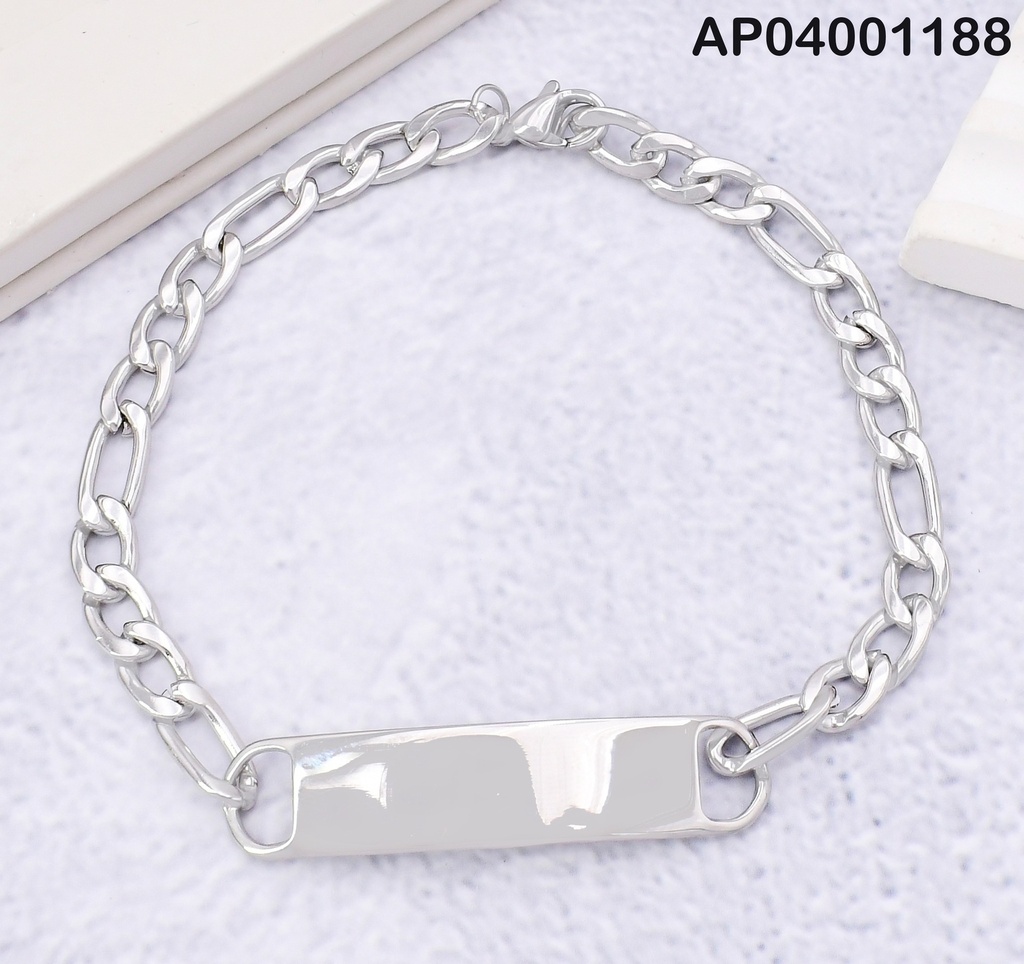 PULSERA PLAT. C/PLACA ESLAB⚪⚪⚪/ALARG 22CM LARGO