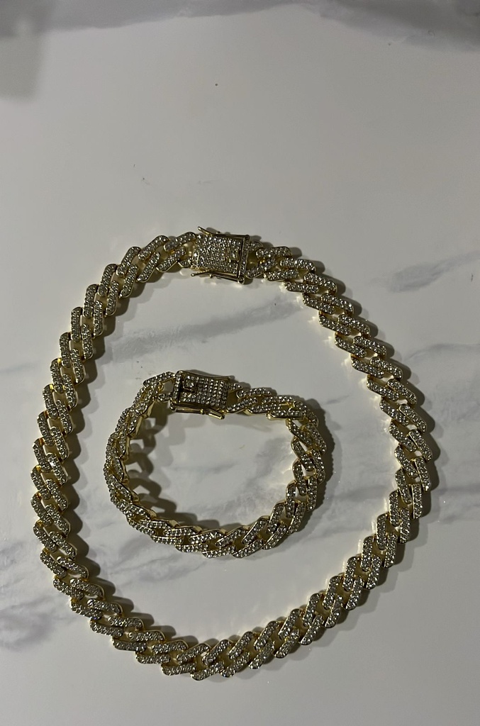 SET CADENA - PULSERA ESLABONES DIAGONALES ROMBO ZIRC. 7810