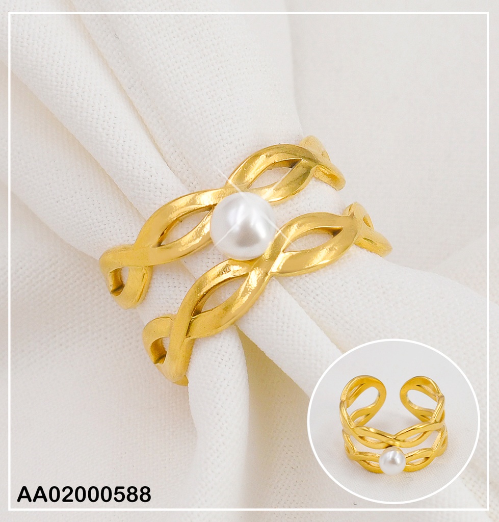 ANILLO DOBLE LINEA DE () PERLA CENTRO # RA014-20