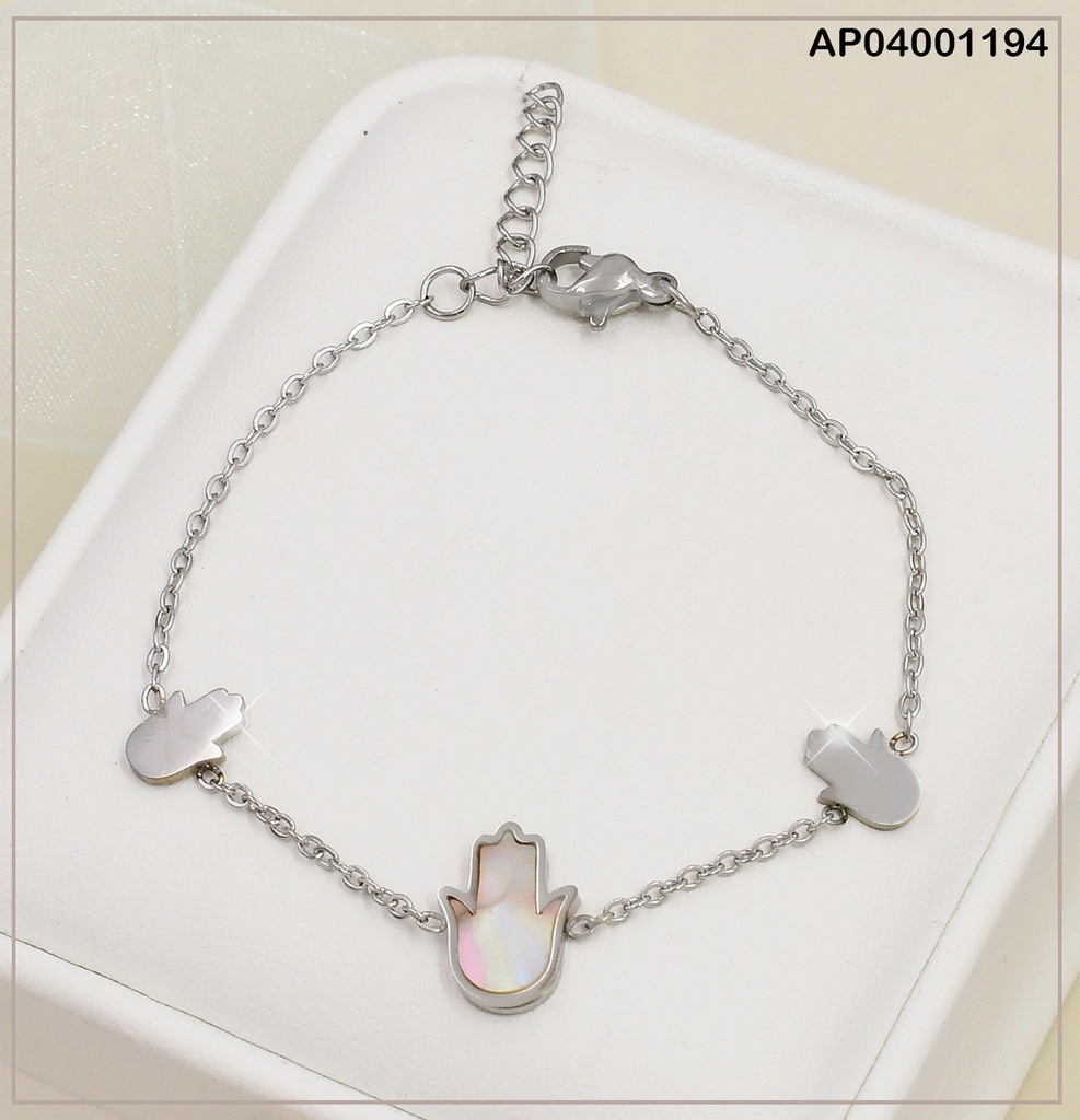 PULSERA PLAT. 3 MANITOS 2 PLACAS/NACAR