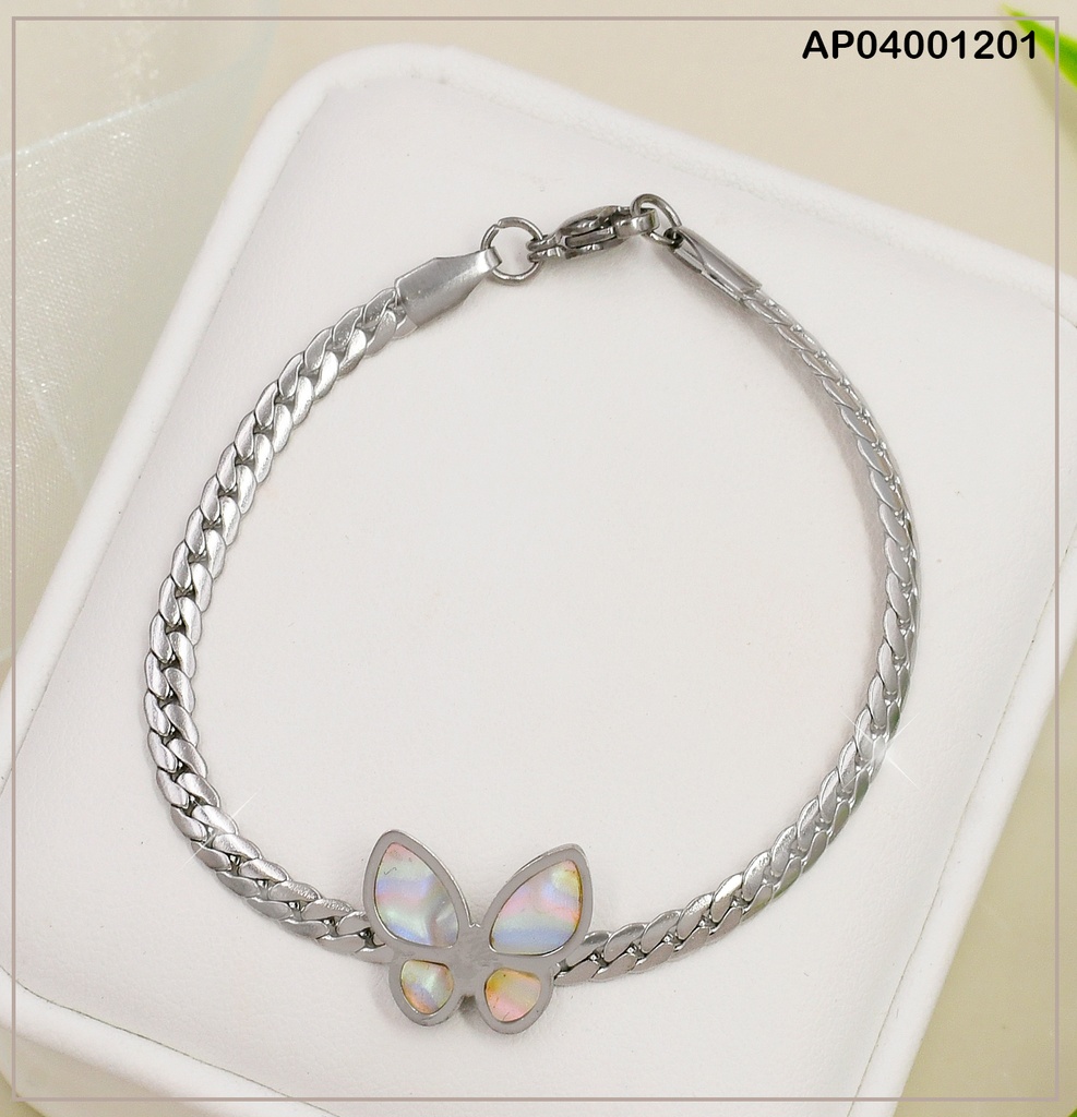 PULSERA PLAT. MARTILLADA CENTRO MARIPOSA NACAR C/DIV