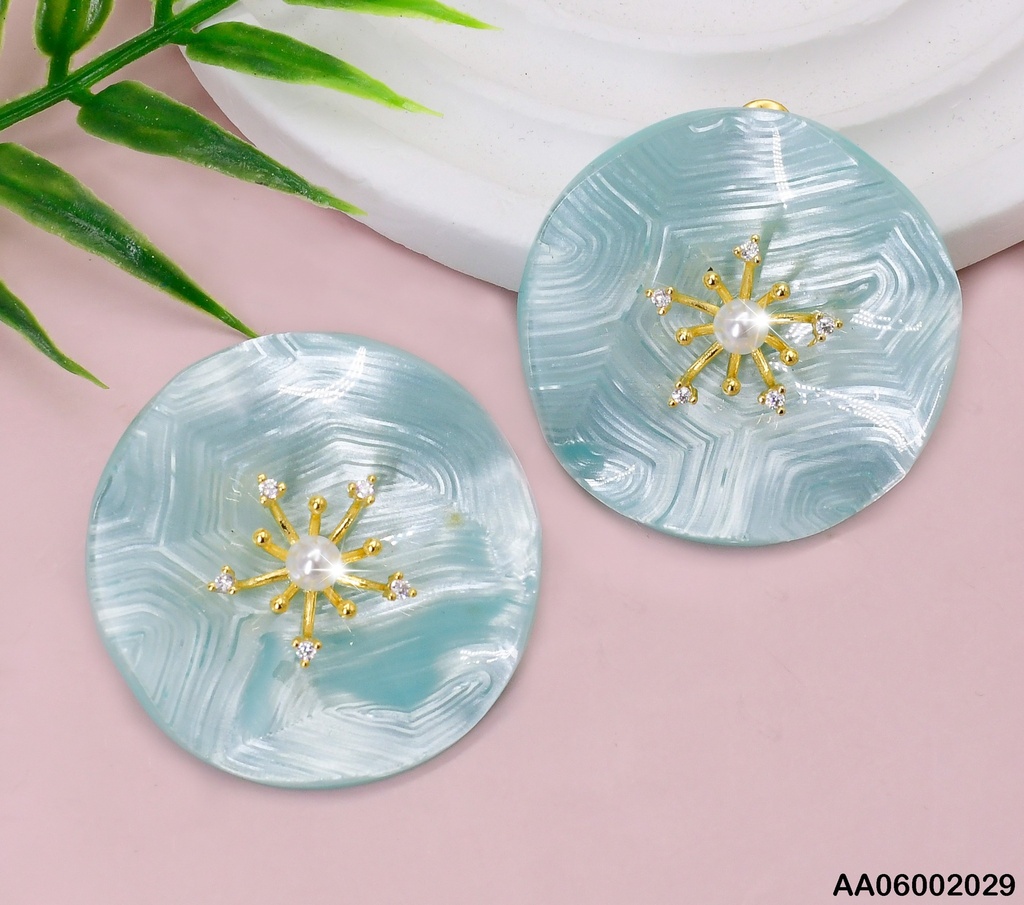 ARETES PLACA RD CELESTE C/PERLITA-PISTILOS ZIRC.